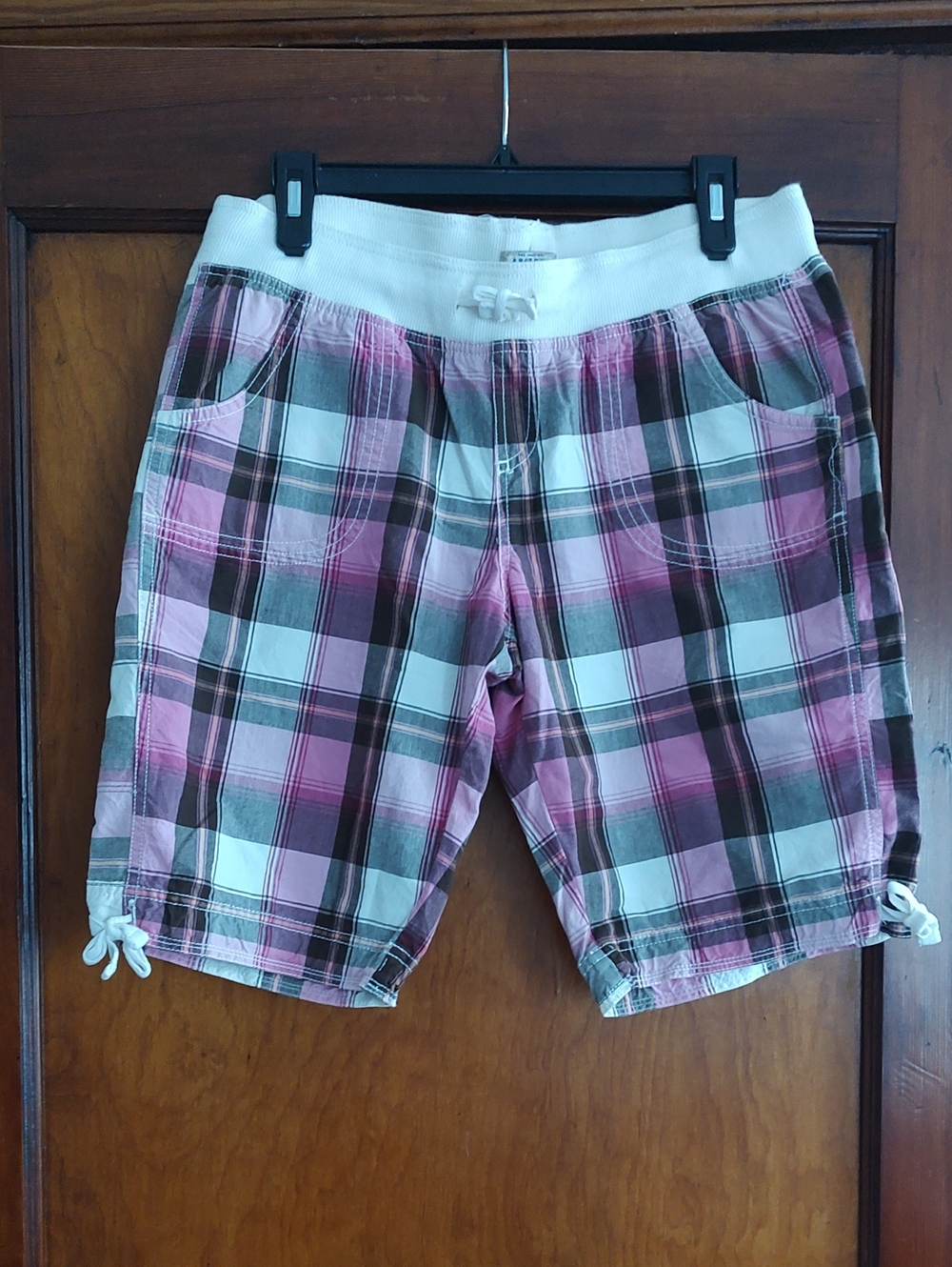 Arizona Jean Company Pink White Brown Plaid Pull-On Girls Shorts with Waistband